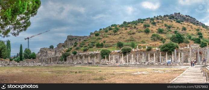 Ruins of antique Ephesus city on a sunny summer day. Ruins of antique Ephesus in Turkey