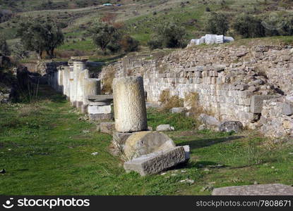 Ruins of Asklepion and grass in Bergama, Turkey