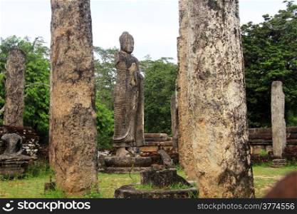 Ruins of atadage and Buddha statue in Polonnaruwa, Sri Lanka