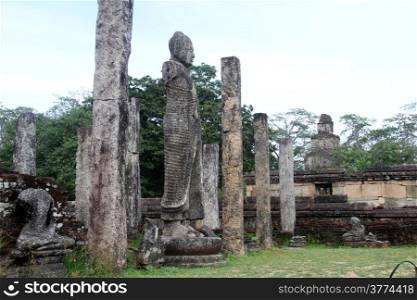 Ruins of Atadage and statue of Buddha in Polonnaruwa, Sri Lanka