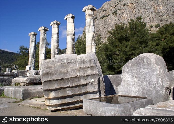 Ruins of Athena temple in Priene, Turkey