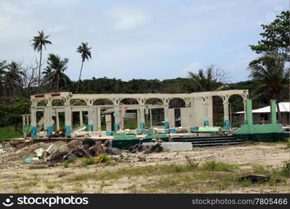 Ruins of big building after tsunamy in Upolu island, Samoa