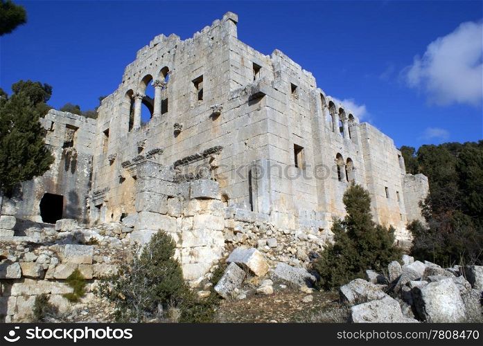 Ruins of big church in monastery Alahan, Turkey