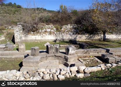Ruins of big old temple in Kaunos, Turkey