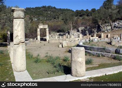 Ruins of big temple in Kaunos near Dalyan, Turkey