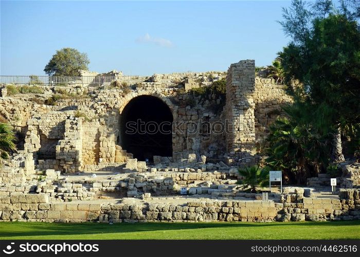 Ruins of big temple in roman Caesarea, Israel