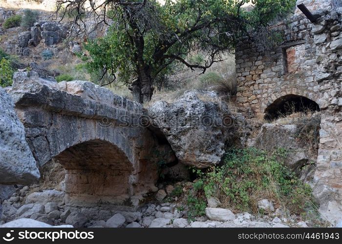 Ruins of bridge and mill in Nahal Amud, Israel