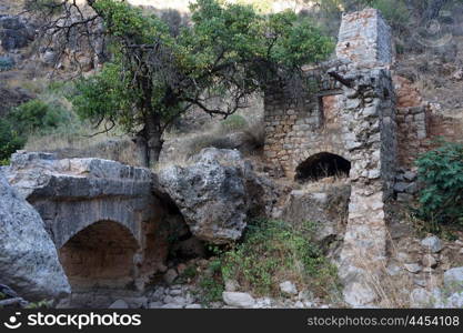 Ruins of bridge nd mill in Nahal Amud, Israel