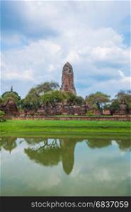 Ruins of buddha statues and pagoda of Wat Phra Ram temple in Ayutthaya historical park, Thailand