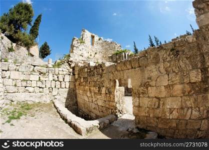 Ruins of Byzantine church near St. Anne Church and pool of Bethesda in Jerusalem