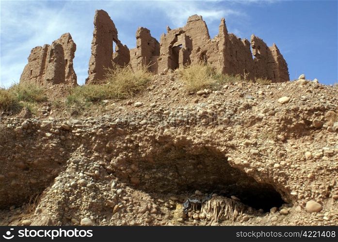 Ruins of casbah on the hill in Morocco