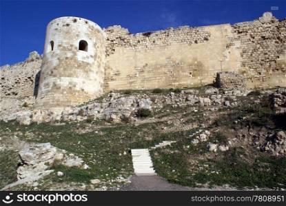 Ruins of castle on the top of hill in Silifke, Turkey