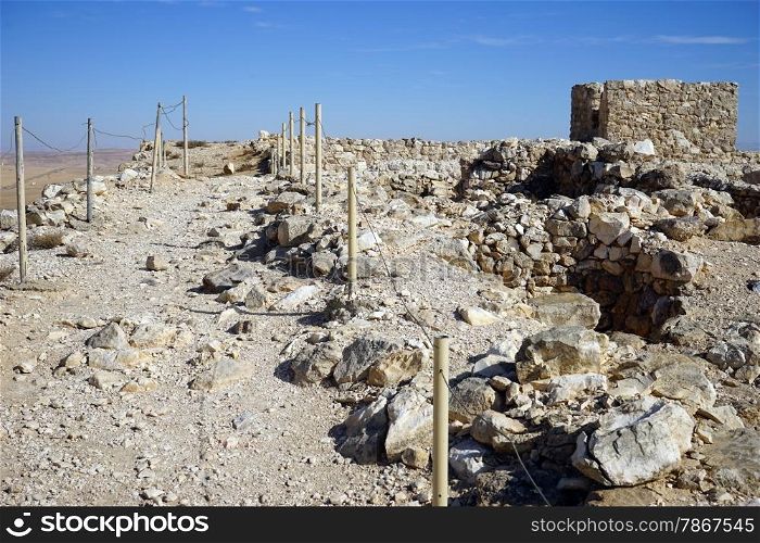 Ruins of castle on the top of Tel Arad, Israel
