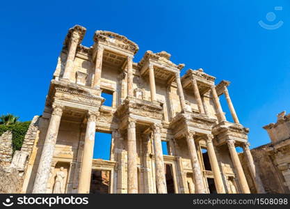 Ruins of Celsius Library in ancient city Ephesus, Turkey in a beautiful summer day