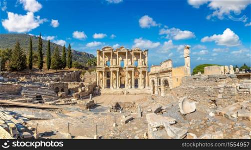 Ruins of Celsius Library in ancient city Ephesus, Turkey in a beautiful summer day