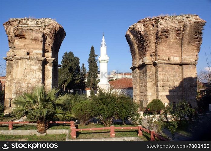 Ruins of church and mosque in Alashehir, Turkey
