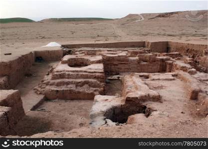 Ruins of clay houses in ancient city Ebla, Syria