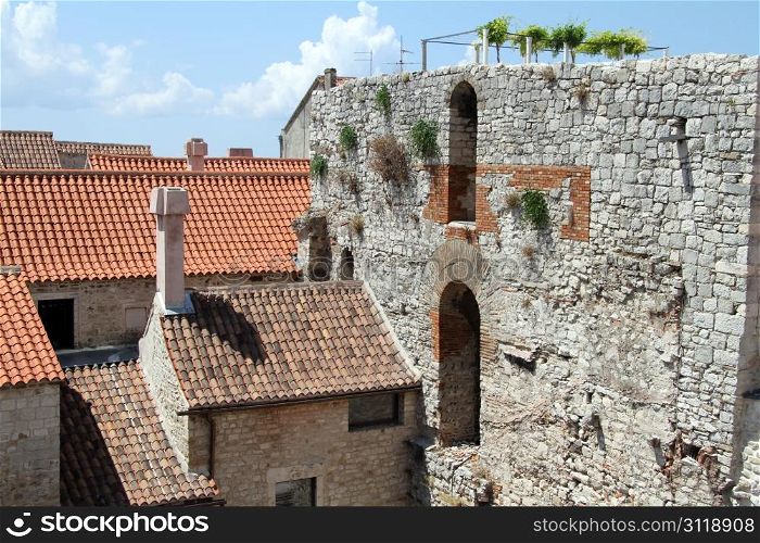 Ruins of Diocletian palace and buildings in Split, Croatia