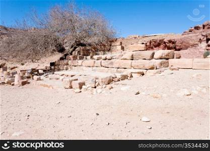 ruins of dried old Nymphaeum (fountain) in Petra, Jordan