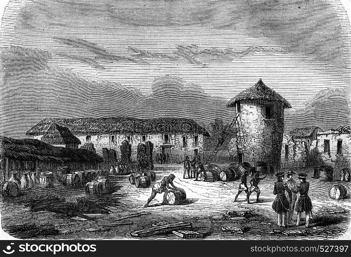 Ruins of Fort Oueida, Slave side, vintage engraved illustration. Magasin Pittoresque 1847.