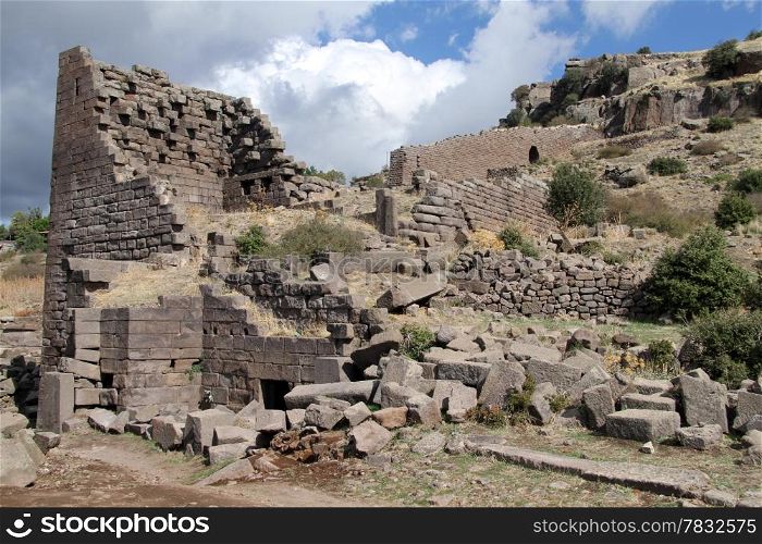 Ruins of fortress in Assos, Behramkale in Turkey