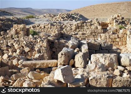 Ruins of fortress in Meizad Tamar in Judea desert, Israel