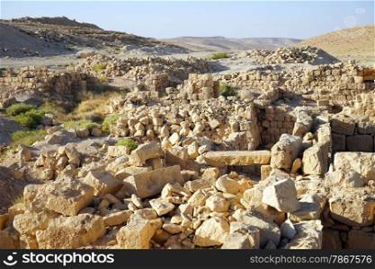 Ruins of fortress in Meizad Tamar in Judea desert, Israel
