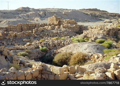 Ruins of fortress Meizad Tamar in Judea desert, Israel