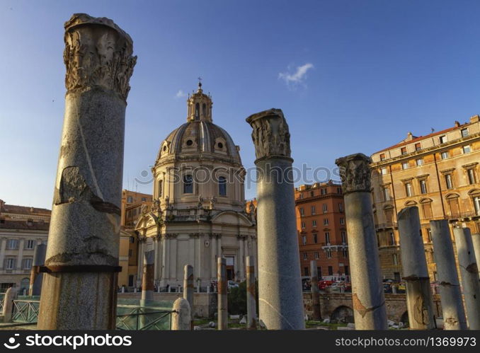 Ruins of Forum Romanum on Capitolium hill in Rome by day, Italy. Ruins of Forum Romanum on Capitolium hill in Rome, Italy