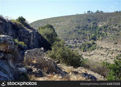 Ruins of Hirbat Rakit on the mount Carmel near Haifa, Israel