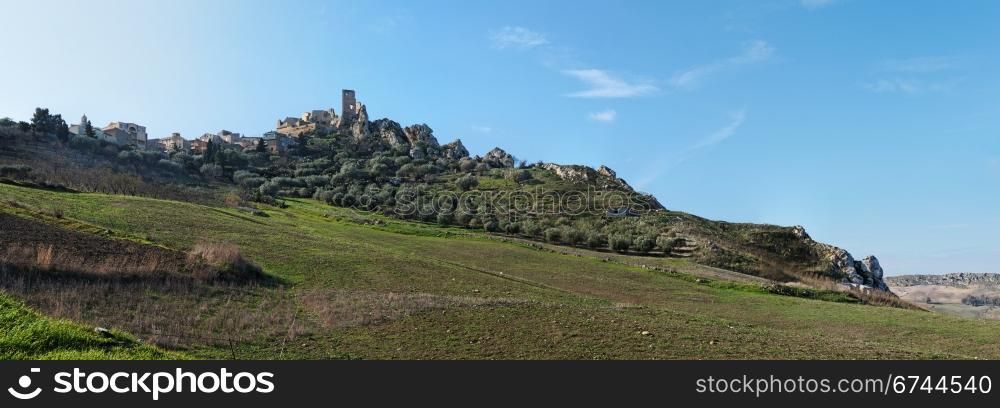 Ruins of medieval castle on the hill in Sicily, Italy