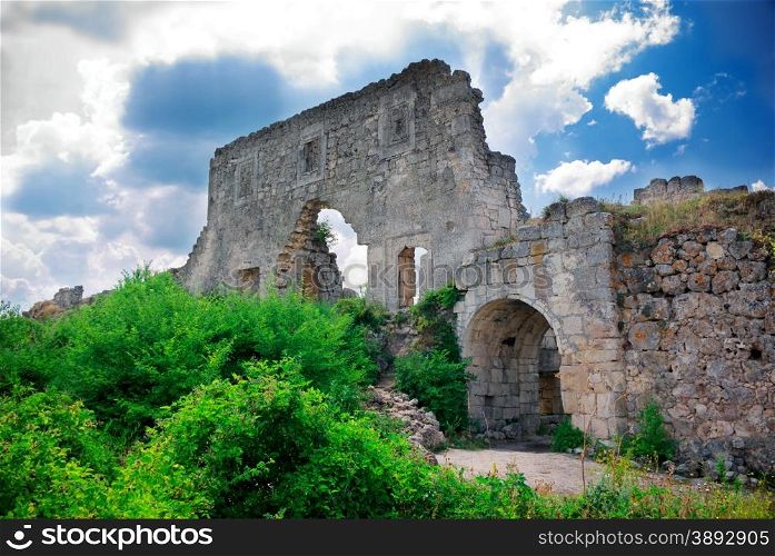 Ruins of old castle. Nature composition.