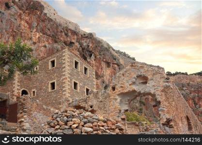  Ruins of old city of Monemvasia in Greece