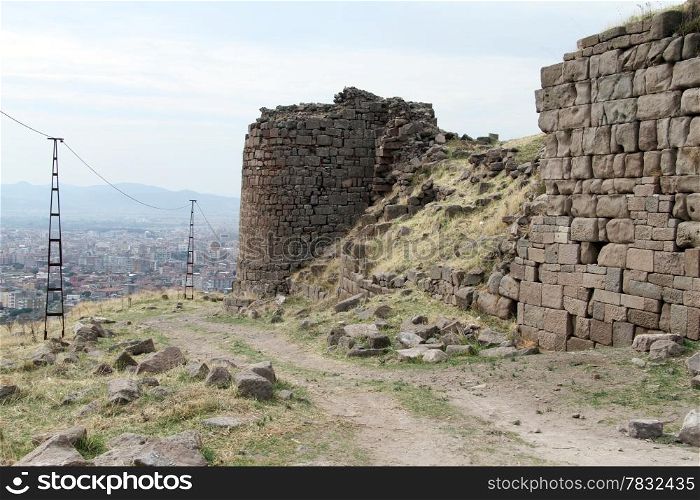 Ruins of old fortress in Brgama, Turkey
