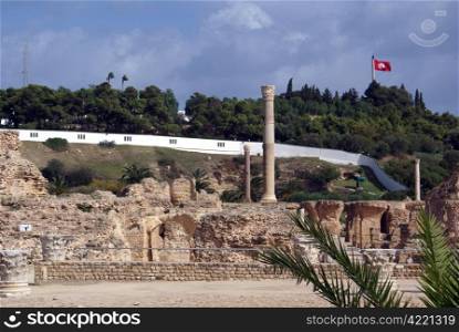 Ruins of old roman bath in Carthage, Tunisia