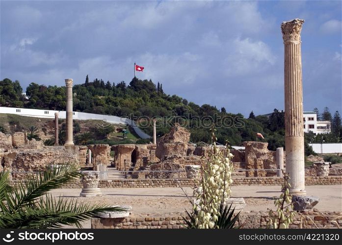 Ruins of old roman bath in Carthage, Tunisia