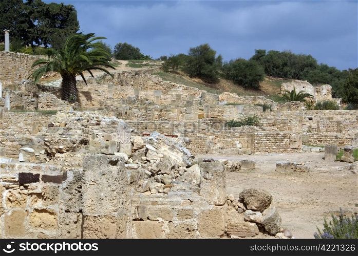 Ruins of old roman villas in Carthage, Tunisia