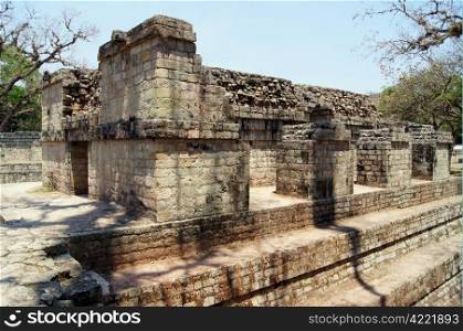 Ruins of old stone temple in Copan, Honduras
