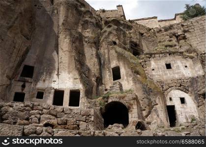 Ruins of old town in Guzelurt in Cappadocia, Turkey
