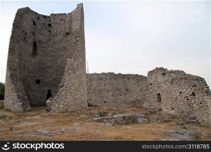 Ruins of old turkish fortress on the hill in Drnish, Croatia