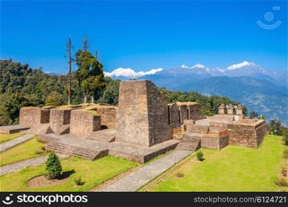 Ruins of Rabdentse Palace near Pelling, Sikkim state in India. Rabdentse was the second capital of the former kingdom of Sikkim.