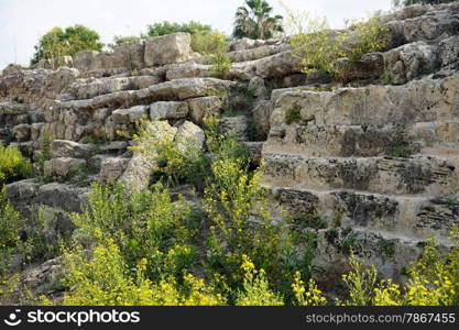 Ruins of roman aqueduct near Caesarea in Israel