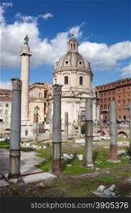 Ruins of Roman Forum, Trajan&rsquo;s column in Rome