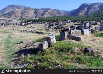 Ruins of sarcophaguses in Hyerapolis, Turkey