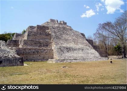 Ruins of small piramid in Edzna, Yucatan, Mexico