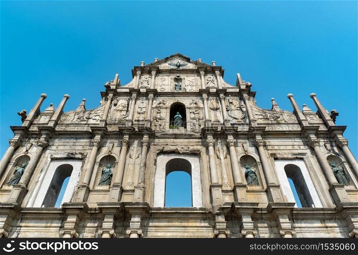 Ruins of St. Paul&rsquo;s Church.One of Macau&rsquo;s best known landmarks. An officially listed as part of the Historic Centre of Macau, a UNESCO World Heritage Site.. Ruins of St. Paul&rsquo;s Church. Macau, China.
