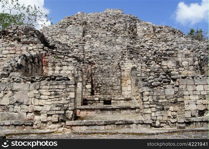 Ruins of stone piramid in Becan, Yucatan, Mexico