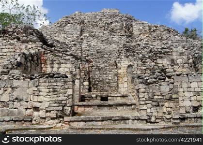 Ruins of stone piramid in Becan, Yucatan, Mexico