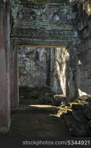Ruins of temple, Bayon Temple, Angkor Thom, Siem Reap, Cambodia