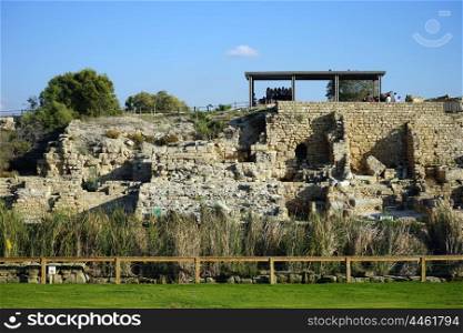Ruins of temple in ancient Caesarea, Israel